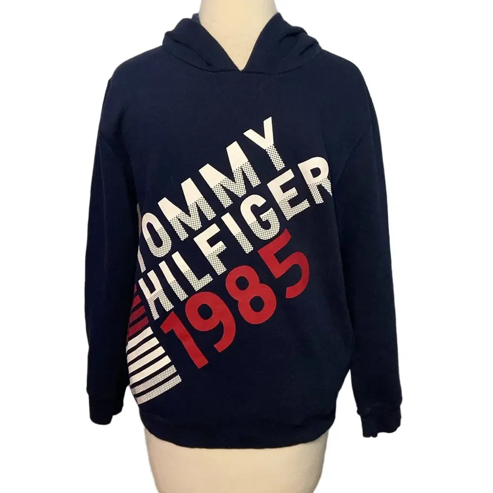 Tommy Hilfiger Y2K Big Boys Adam Pullover Hoodie Pockets Navy Blue L 16/18